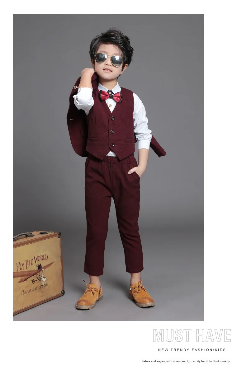 Spring Autumn Children Formal Blazer Suits Sets Flower Boys Prom Party Wedding Dress Sets Kids Blazer Vest Pants 3pcs Outfits