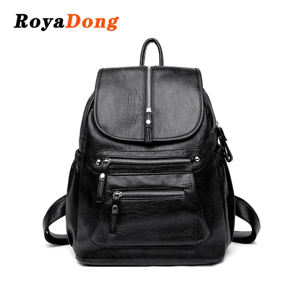 

RoyaDong 2019 Famous Brand Backpacks Women Luxury Soft Leather Women Bag Female Backpacks Casual Women Multi-purpose Bags