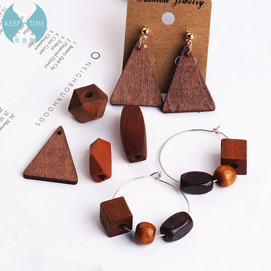 

DIY accessories Korea wood triangle square irregular rectangular material pendant earrings earrings