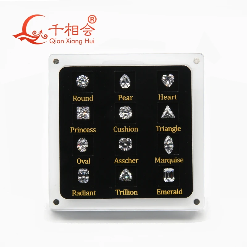 12 Shapes Of Cubic Zirconia Loose Gemstone Display Tools Box Diamond