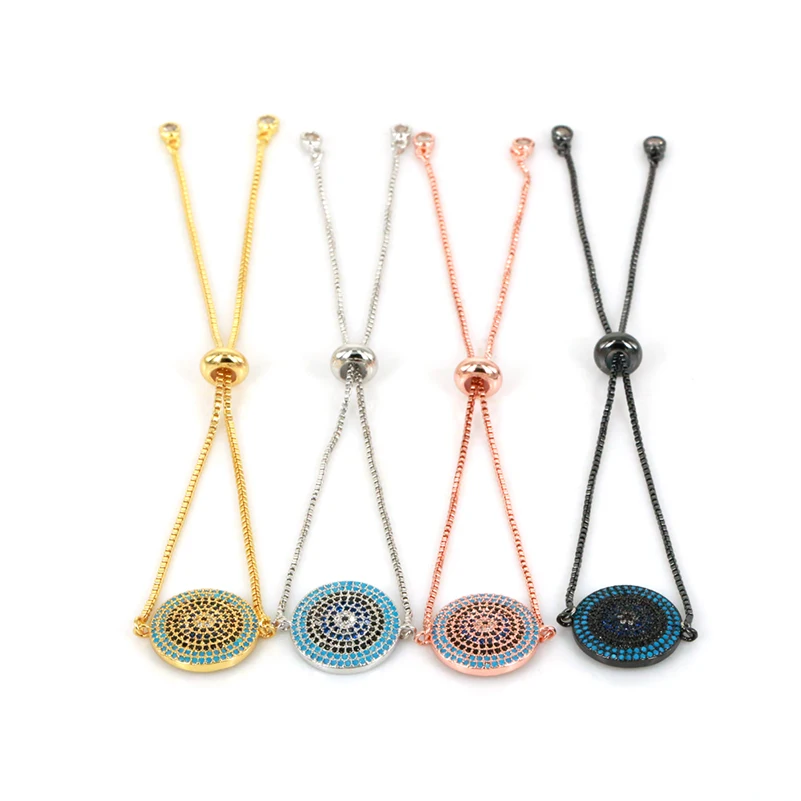 

New Simple Round CZ Eye Charm Bracelet Slider Chain Bracelets For Women And Men Crystal Jewelry Adjustable Women's Bracelets