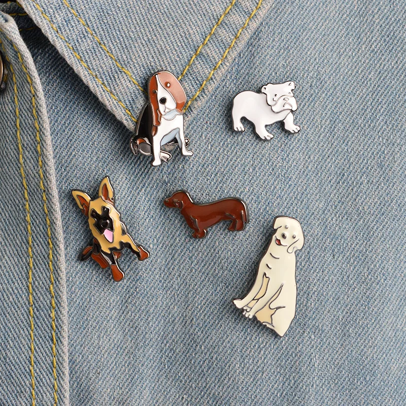 

New Cartoon Oil Alloy Brooch Pin Animal Bulldogs dachshunds golden retriever Brooch Jacket Bag Clothes Pin For Women Kids