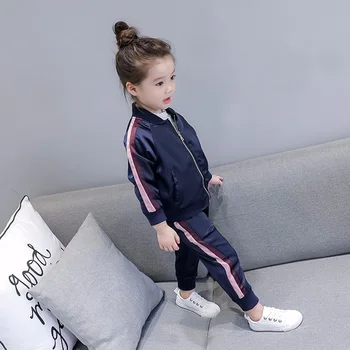 

Austumn Spring Kids Girls Sport Suits Long Sleeve Baseball Zipper Coat+Pant Tracksuit NSV775