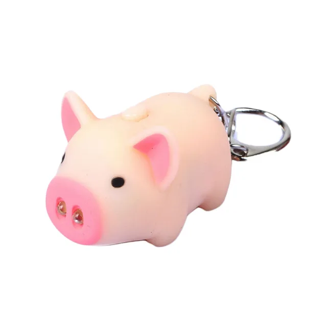 3 colors cute pig led keychains flashlight sound rings creative
