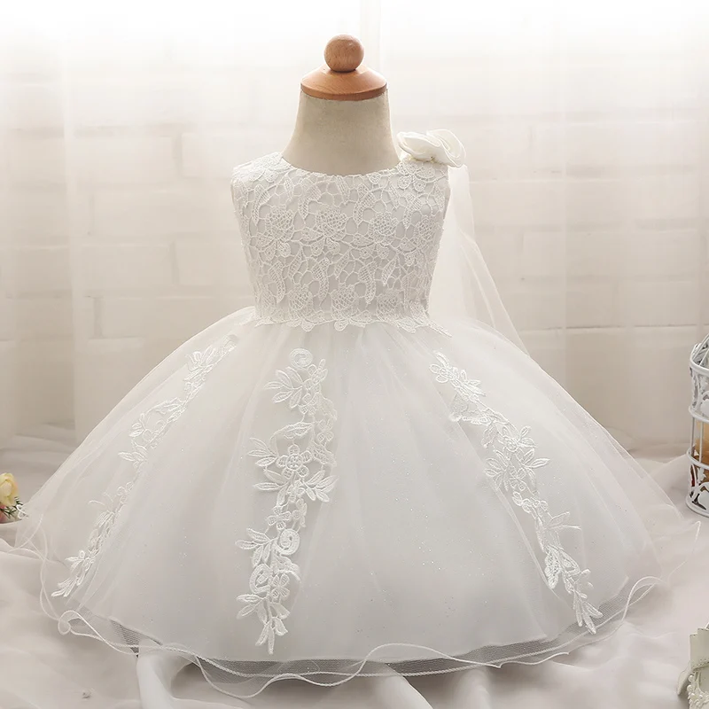 Свадебное платье для новорожденных девочек; платье для крещения; платье-пачка на крестины; одежда для первого дня рождения; кружевная одежда принцессы для девочек - Цвет: White