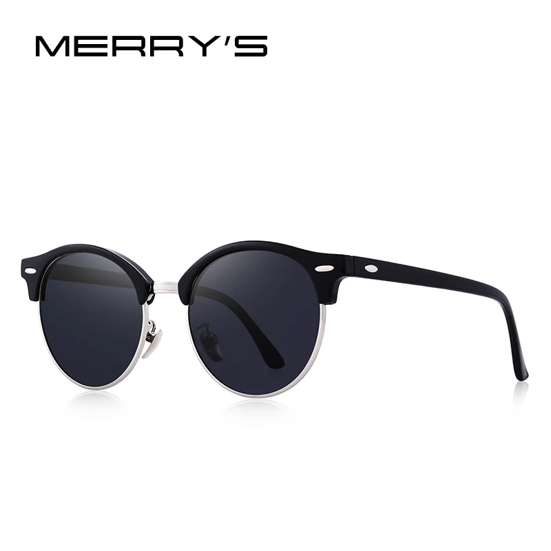 MERRY'S женские классические ретро заклепки поляризованные солнцезащитные очки унисекс очки модные мужские очки UV400 защита S8054N - Цвет линз: C09 Black