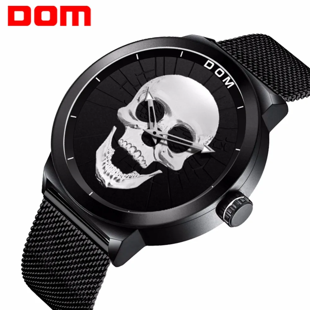 Мужские часы DOM Cool Bone, роскошный бренд, M-1231, креативные часы, черные мужские часы, Череп, стиль, кварцевые мужские часы, relogio masculino