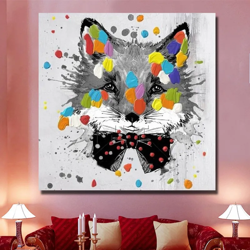 

Colorful Home Decor Wall Art Pictures Large Funny Graffiti Fox Cat Painting Handpainted Abstract Cartoon Oil Paintings on Canvas