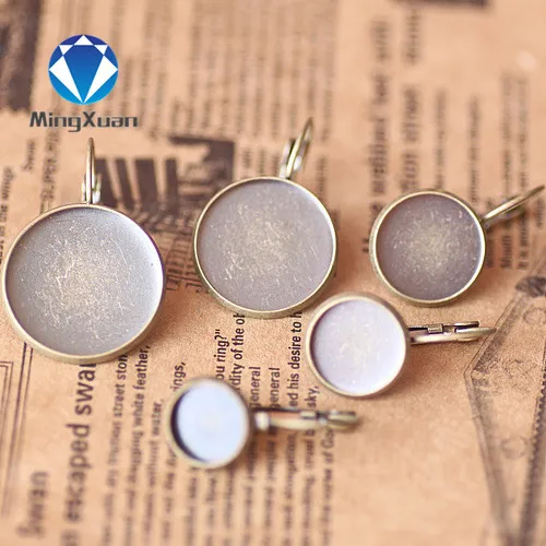 

WHOLESALE 10/12/14/16/18/20/25mm 10pcs ANTIQUE BRONZE French hook earring Cabochon Cameo Setting Blank base, DIY findings