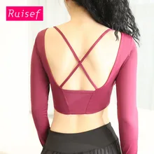 Женский укороченный топ с открытой спиной и перекрестной подкладкой для йоги, спортивная рубашка, черный, белый, красный цвета, спортивные топы, Женские топы для тренажерного зала с длинным рукавом, футболка для фитнеса