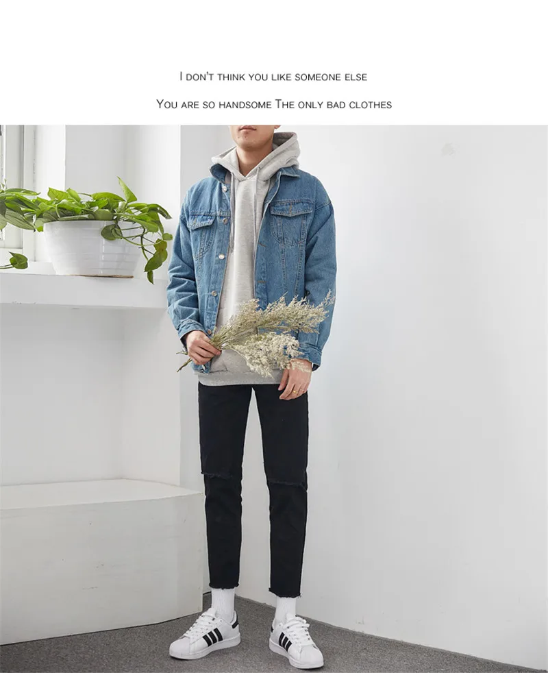 Korean Style Men Denim Jacket And Coat Solid Casual Autumn Winter ...