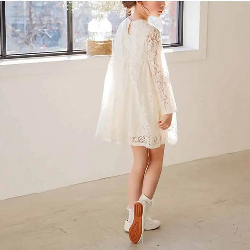 Amuybeen/кружевное платье для девочек Летняя коллекция года, праздничное белое платье принцессы с длинными рукавами Детские платья для девочек на день рождения, для детей возрастом 4, 8, 10, 14 лет, Новинка
