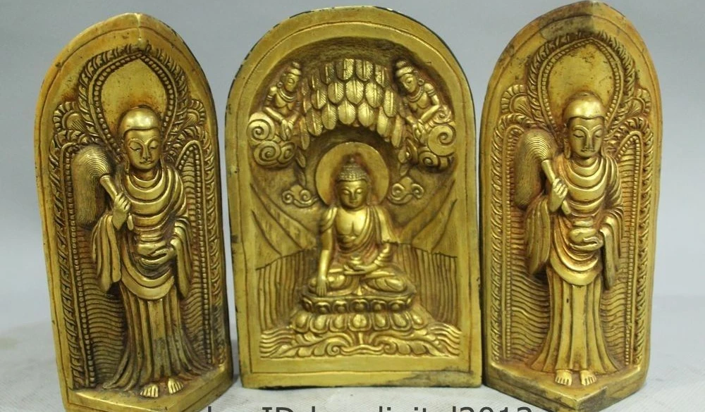 6 Tibet Buddhism Bronze 24K Gold 3 Shakyamuni Sakyamuni Buddha Kwan Yin