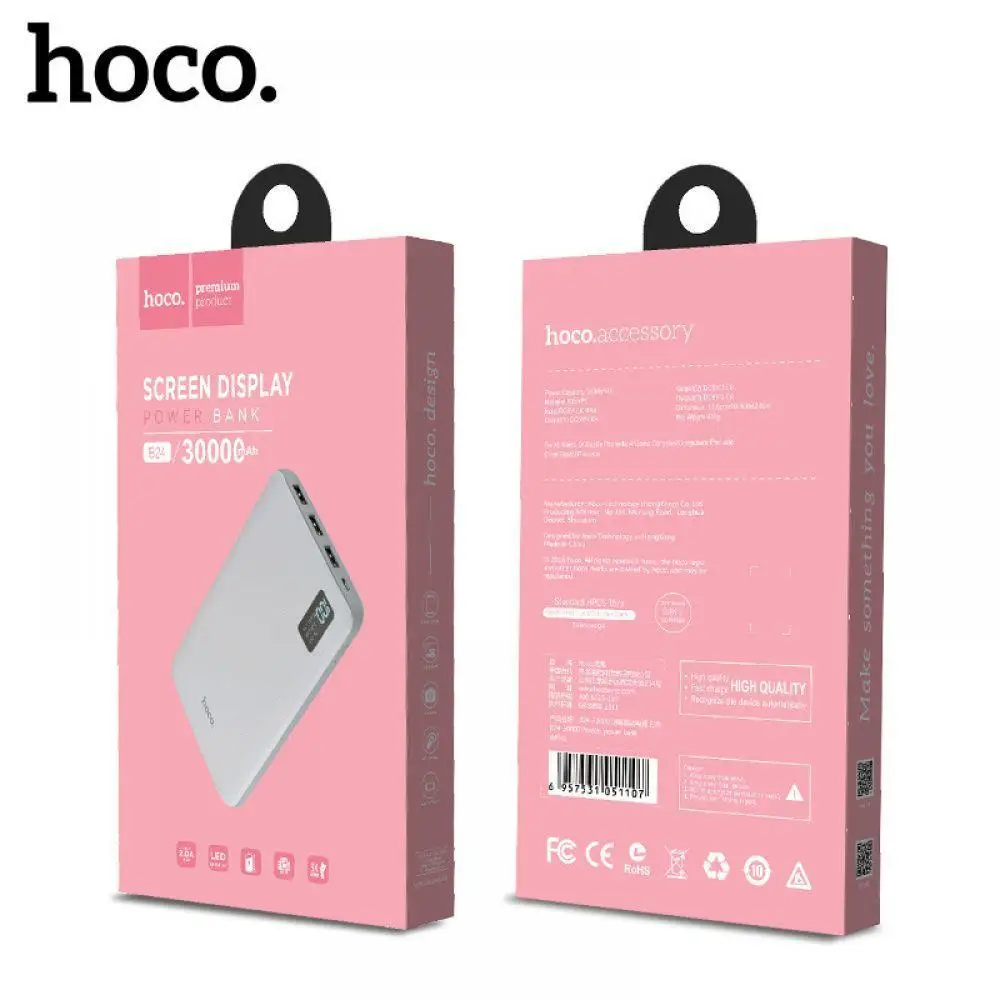 HOCO power Bank 30000 мАч 3USB внешняя Мобильная батарея зарядное устройство Поддержка ЖК-дисплей повербанк для Xiaomi Mi iPhone samsung Galaxy