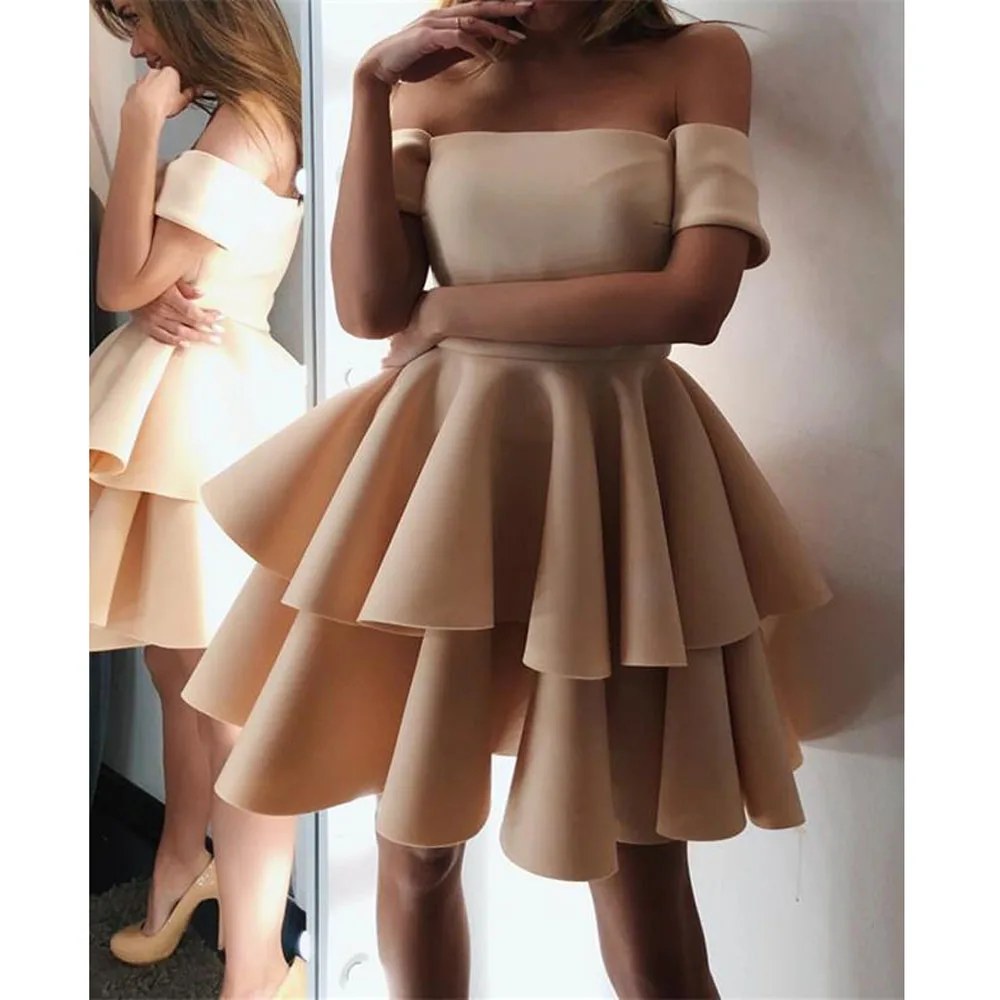Cute A-line Off The Shoulder Ruffles Homecoming Dresses Short3