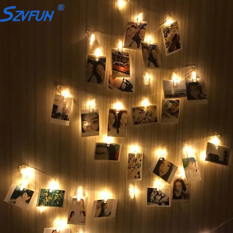 Szvfun фото клип светодиодная гирлянда 10 20 Led Lichterkette батарея сказочные огни