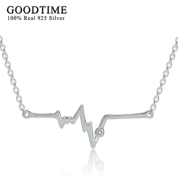 

Necklace Silver 925 Jewelry Trendy Link Chain Heartbeat Electrocardiogram Pendant Necklaces For Women sterling-silver-jewelry