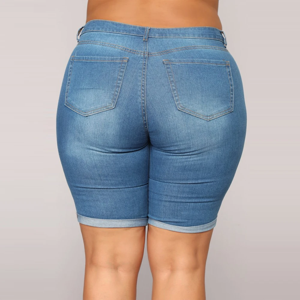 Большие размеры, женские джинсовые шорты с дырками и потертостями, женские джинсовые шорты, повседневные, большие размеры, женские джинсы с высокой талией, синие, Горячие Штаны 5XL D30