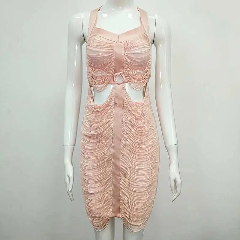 Новейший стиль, сексуальное женское платье, с кисточками, с поясом, Бандажное платье, вечернее платье
