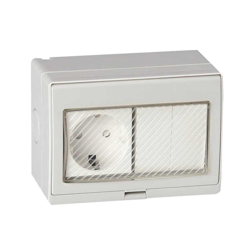

High Quality Surface Mounted Waterproof Wall Switch Germany Type 1 Way Socket +1 Way Switch Widely Used Switch