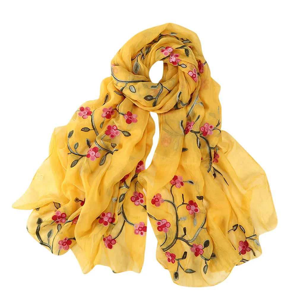 Женские шифоновые шарфы элегантный цветочный печатный рисунок женский шарф китайский уникальный дизайн цветы птицы шарфы длинные