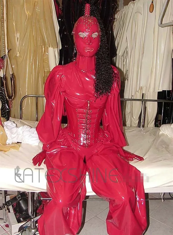 Sexy-Red-Latex-Lantern-Full-Body-Clothes-with-Latex-Corset-Womens-Sexy-Rubber-Costumes