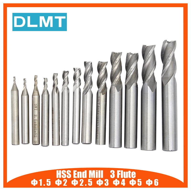 

Carbide End Mill HSS 3 Flutes 7Pcs 1.5 2 2.5 3 4 5 6mm Diameter Milling Cutter Straight Shank Router Bit Set CNC Tools