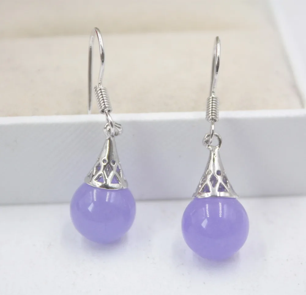 

18K GP Alloy &Purple Jade Dangle Earrings Drop Smooth Ball Hook Earrings New Hook Hot Fashion Simple