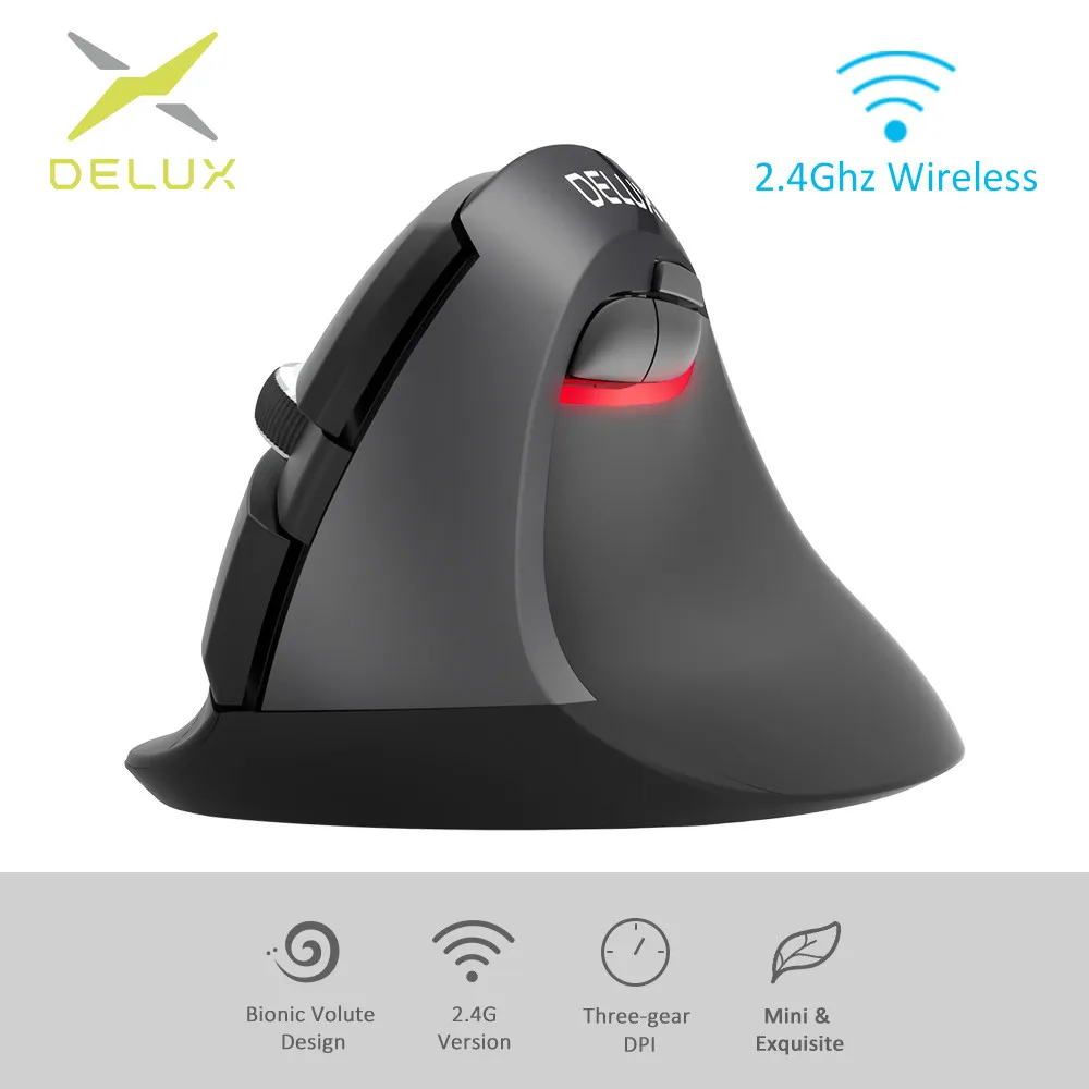 Delux Black M618 Mini 4.0+2.4GHz Wireless Vertical Mouse 4 Gear DPI RGB Ergonomic Rechargeable Silent click Mice for Office Delux Black M618 Mini 4.0+2.4GHz Wireless Vertical Mouse 4 Gear DPI RGB Ergonomic Rechargeable Silent click Mice for Office