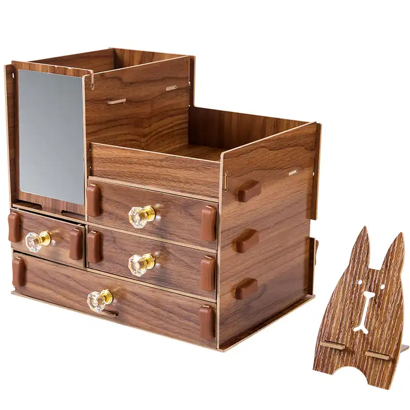 Wooden Cosmetic Storage Box Drawers Type With Mirror Dressing