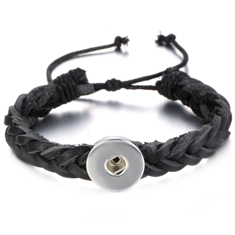 New SE0085 Beauty Twist braided manual Leather snap bracelet bangle adjustable fit 18MM snap buttons