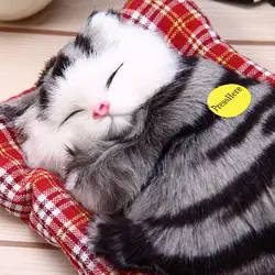 Прекрасная имитация спящего кота, куклы животных, плюшевые спящие кошки со звуком, детские игрушки, украшения, подарки на день рождения и
