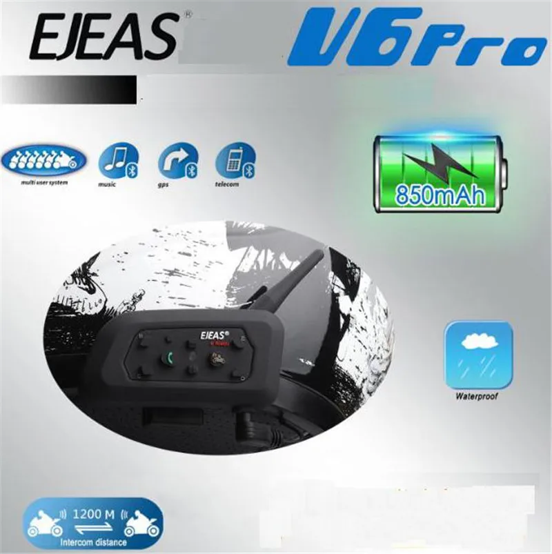 

EJEAS V6 Bluetooth Helmet Intercom Moto Motorcycle Communicator FM Headset Referee With Mic 1200m Interphone For 6 Riders
