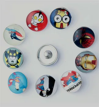 

50pcs/lot mix colors wholesale glass superman superhero 18mm diy snap buttons for children anime DIY bracelet jewelry