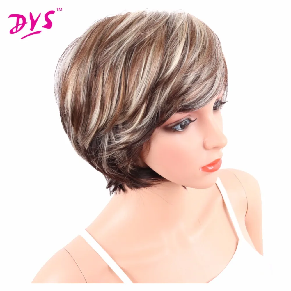 Deyngs Короткие слоистые светлые/коричневые полные синтетические парики для афроамериканских Kanekalon женские парики с челкой Pixie Cut 6 дюймов
