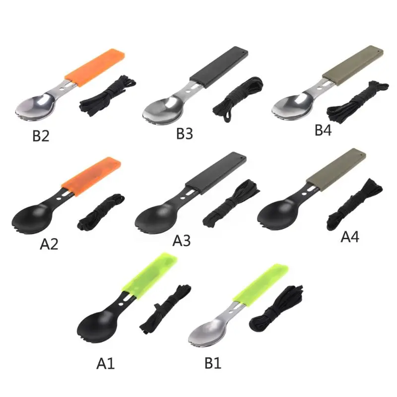 

8in1 Outdoor Camping Picnic Spoon Fork Knife Whistle Bottle Opener Survival Tool