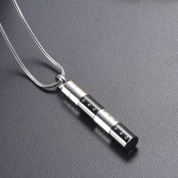 

LKJ9964 New Design Tow Tones Steel and Black Tube Urn Ashes Holder Keepsake Never Fade Men Women Cremation Jewelry Necklace