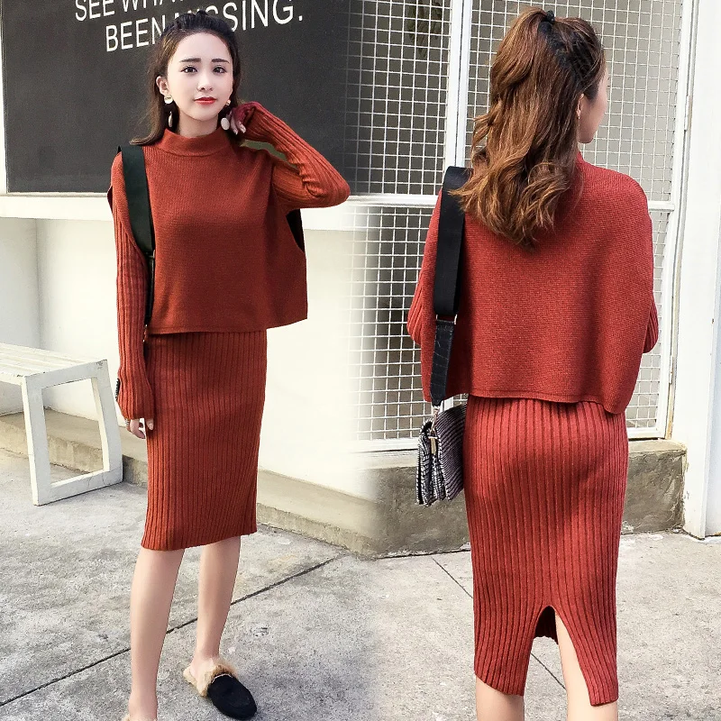 

5022# 2PCS/Set Autumn Winter Thicken Warm Maternity Sweaters Dress Clothes for Pregnant Women Knitted Pregnancy Dress Suits