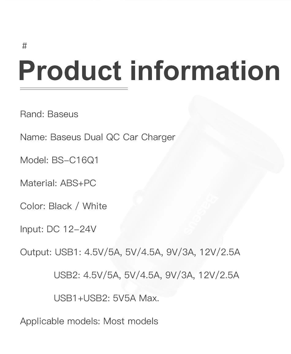 Baseus 30W Quick Charge 3.0 Dual USB A Car Charger [BS-C16Q1] Pakistan brandtech.pk