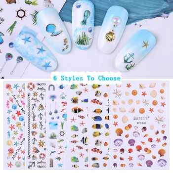 

6Colors Water Slider Nail Sticker Sea Star Shell Designs Gel Manicure Decor Watercolor Summer Style Nail Art Tools Decoration