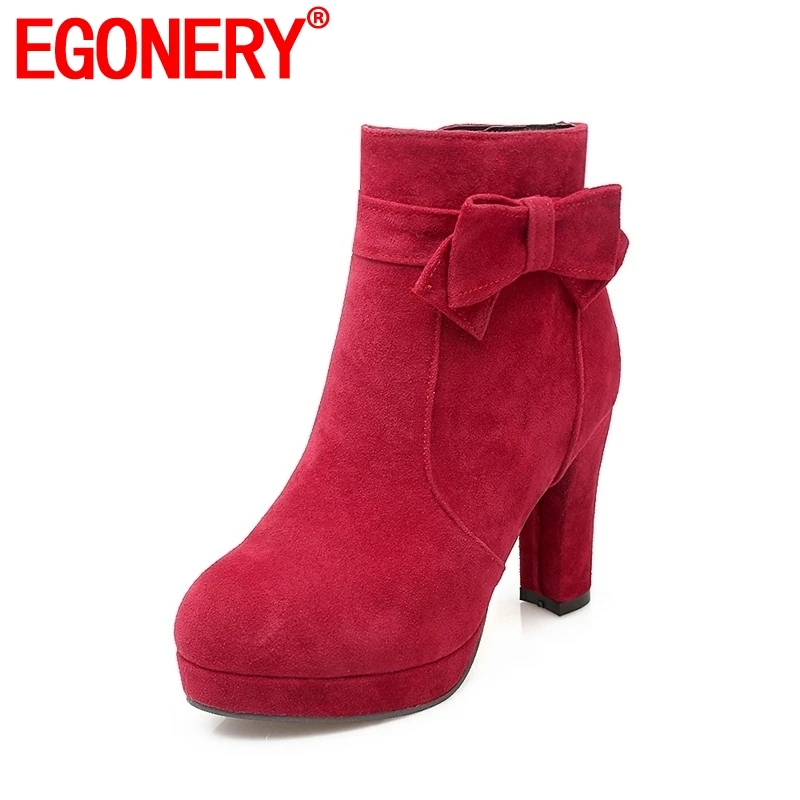 

EGONERY ankle boots round toe romantic butterfly-knot reduction of age durable side zipper autumn comfortable retro women boots