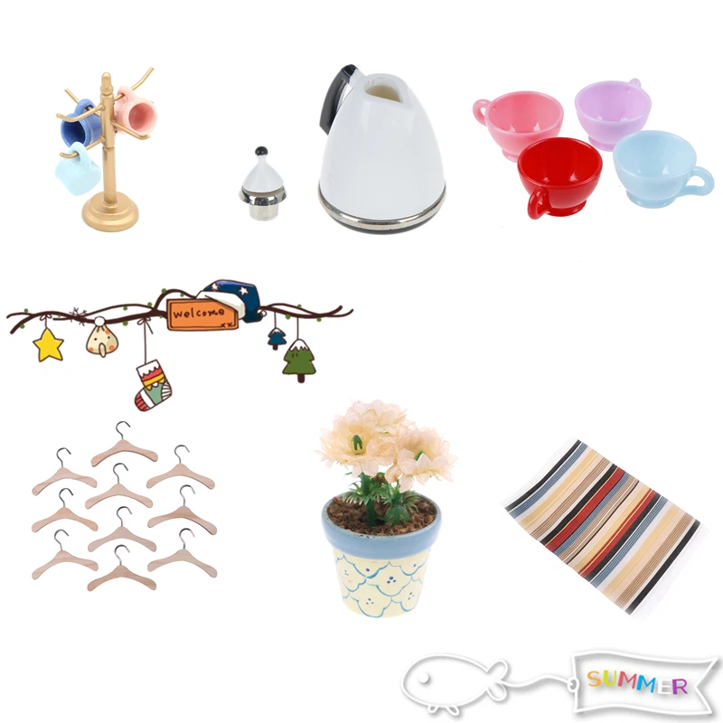 

Miniature Living Room Kettle/Mat/Stand Holder Furniture Sets For Mini Children DollHouse Home Decor Kids Toy DollHouse Toys Gift
