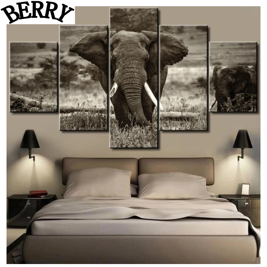 

diy 5pcs/set mosaic full diamond embroidery elephant animals 3d diamond painting cross stitch square drill multi-pictures