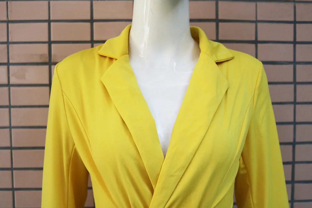 Весна и осень женские колготки с длинным рукавом костюм женский костюм желтый сексуальный однотонный блейзер с поясом Блейзер Женский размер s-xl
