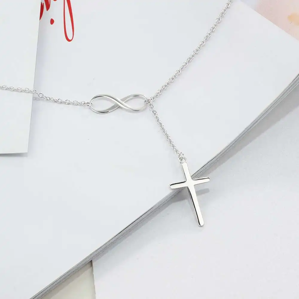 Cross With Infinity Love Accessorise 925 Sterling Silver Pendant Necklace For Women Fashion Party Jewelry (JewelOra NE101965)