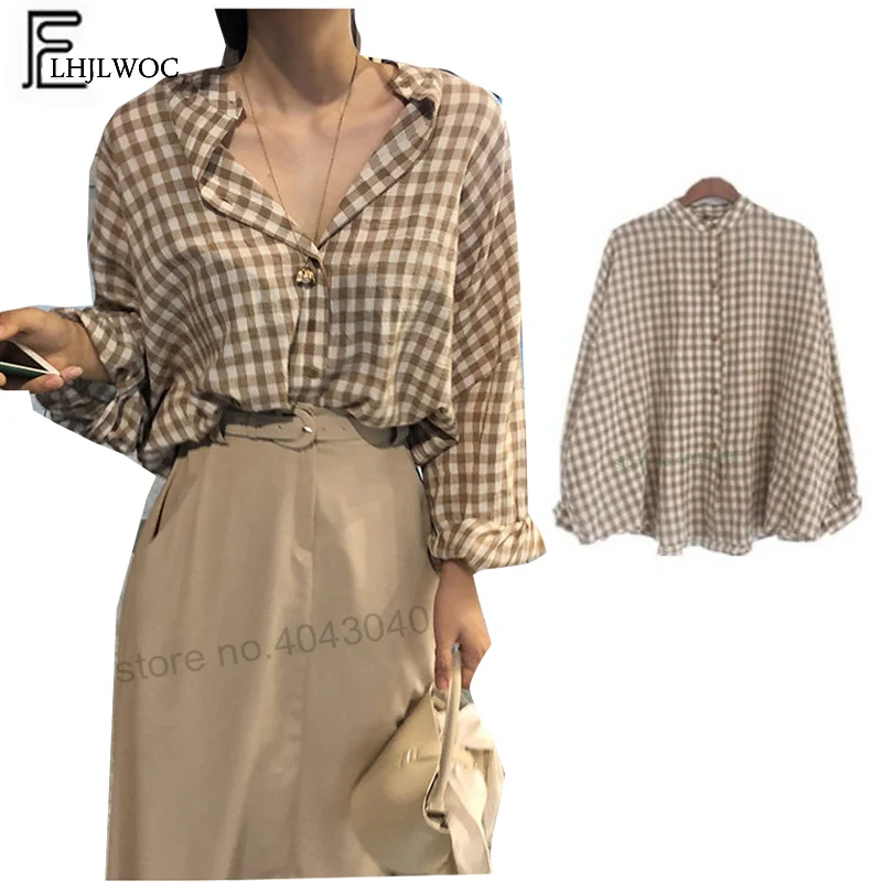 

Cute Sweet Tops Women Fashion Temperament Lady Korean Design Boyfriend Blouses Shirts Cute Girls Button Plaid Loose Shirts 832