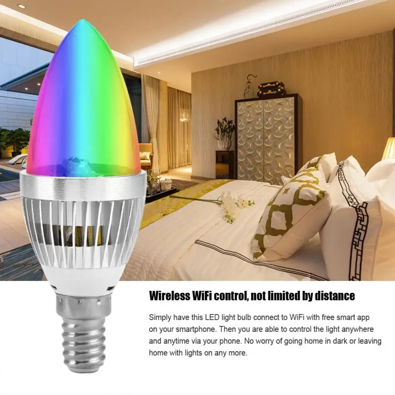 Смарт E14/E12 3 Вт RGB светодиодный светильник лампа меняющая цвет в форме свечи +