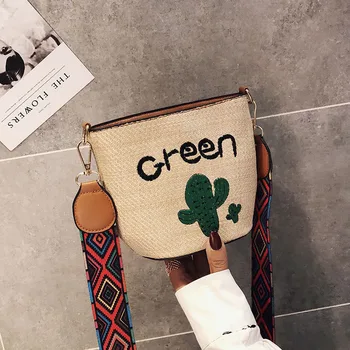 

Summer packet 2018 new small fresh simple cactus wallet female shoulder messenger bag Harajuku straw beach bagNB081