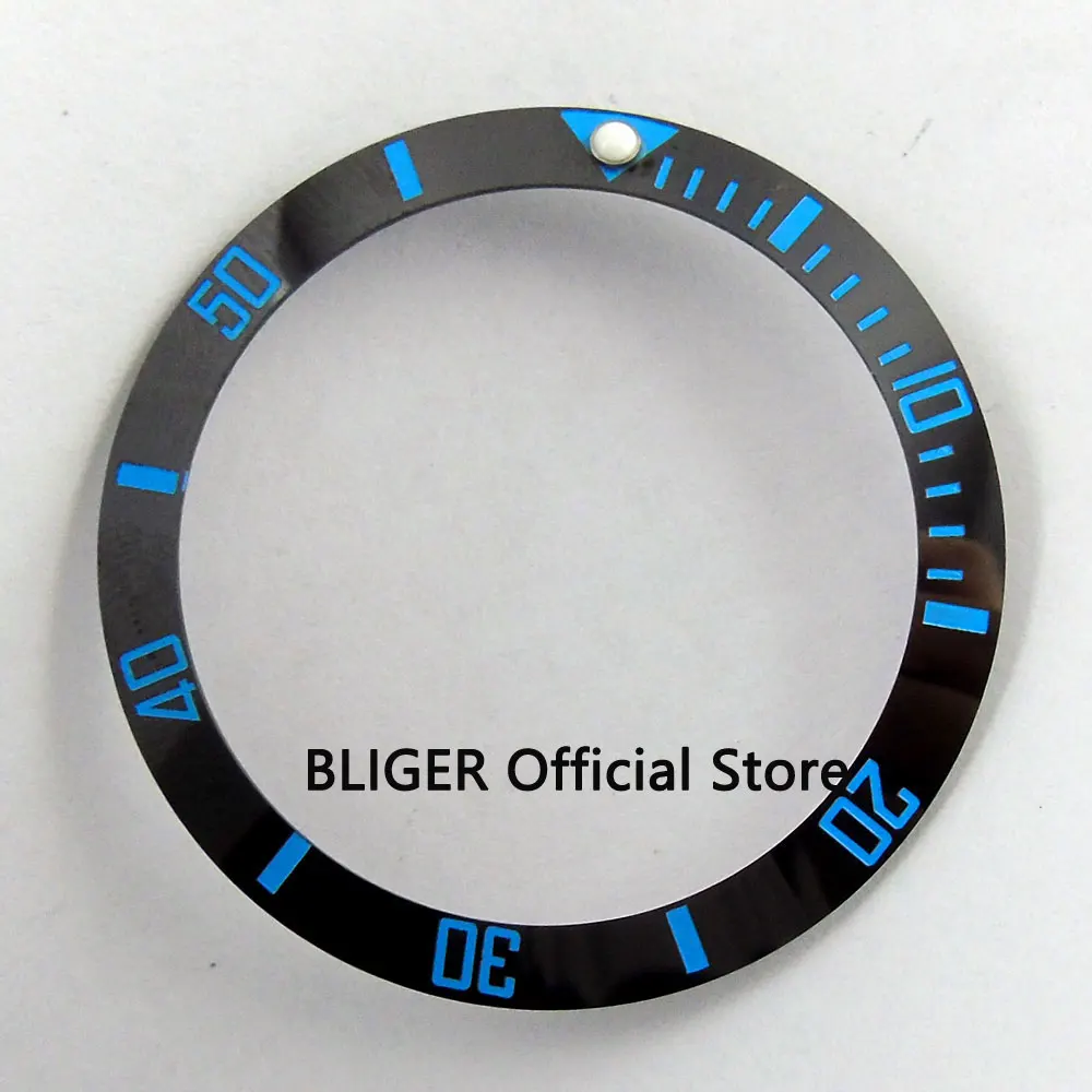 Bliger 38mm Black Sterile Ceramic Bezel Blue Marks Insert Fit 40mm