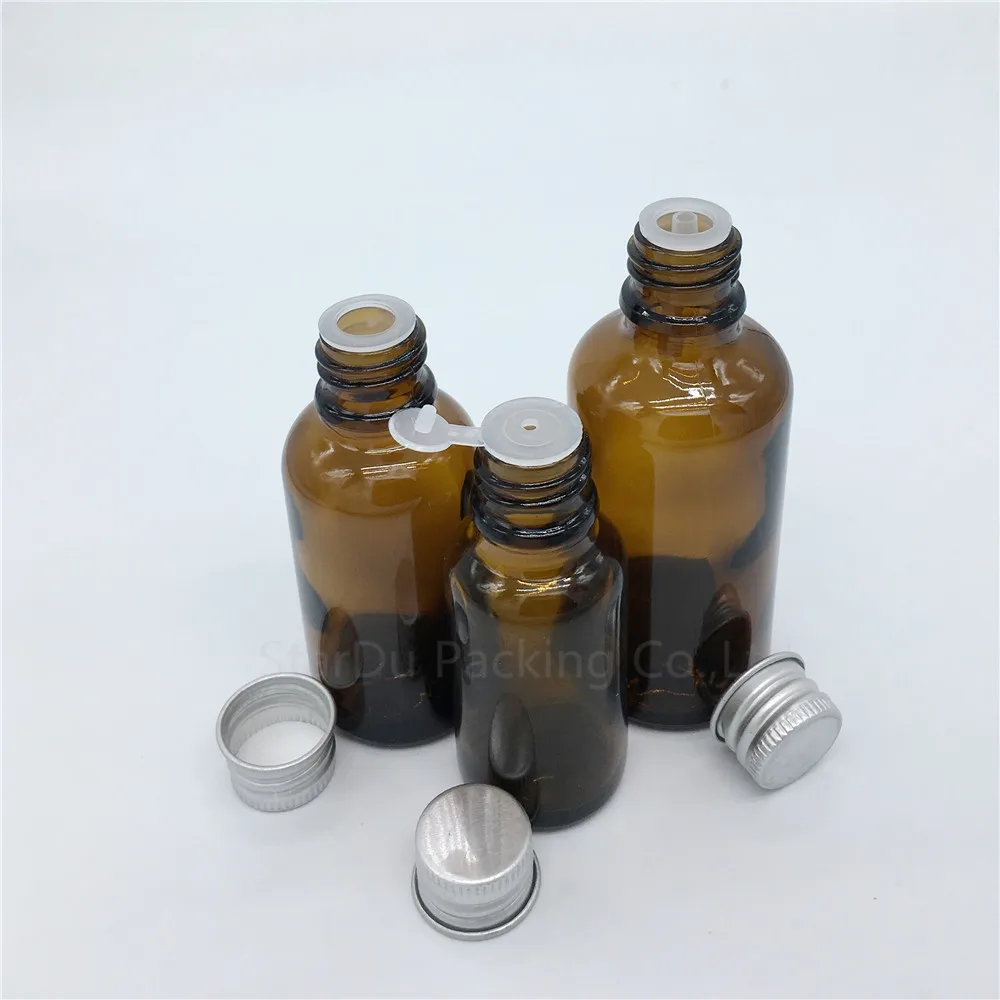 

5ml 10ml 15ml 20ml 30ML 50ml 100ml Amber Glass Bottle, Vials Essential Oil Bottle With Aluminum Cover Perfume Bottles